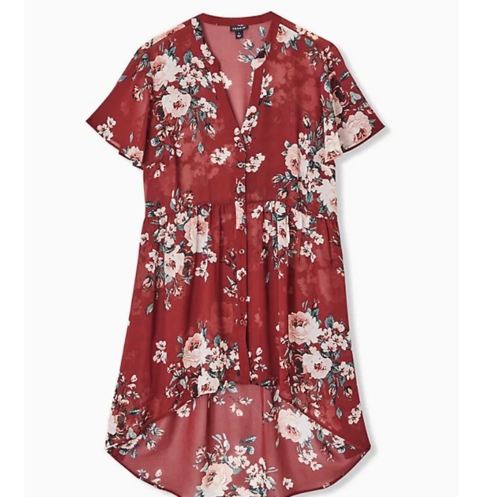 *NWT* Red Floral Hi-Lo Top